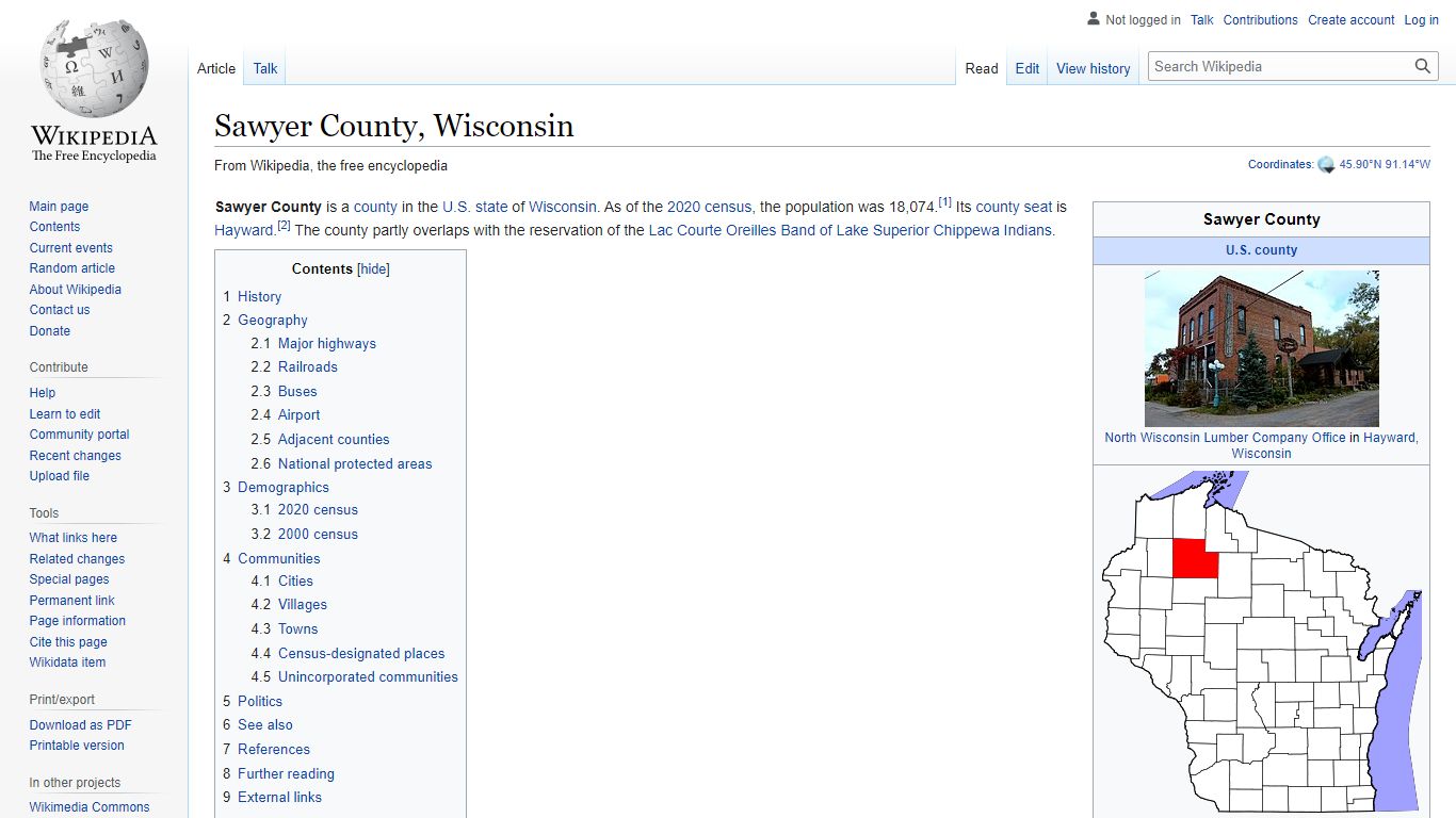 Sawyer County, Wisconsin - Wikipedia