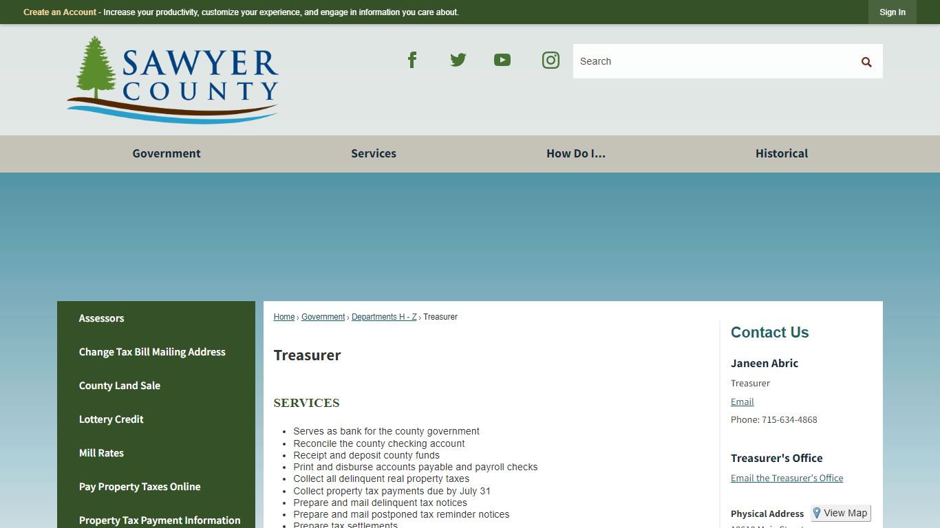 Treasurer | Sawyer County, WI